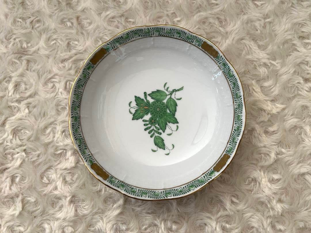 ヘレンド　アポニー・ヒストリック・グリーン　オーバルディッシュ＆ボウルセット