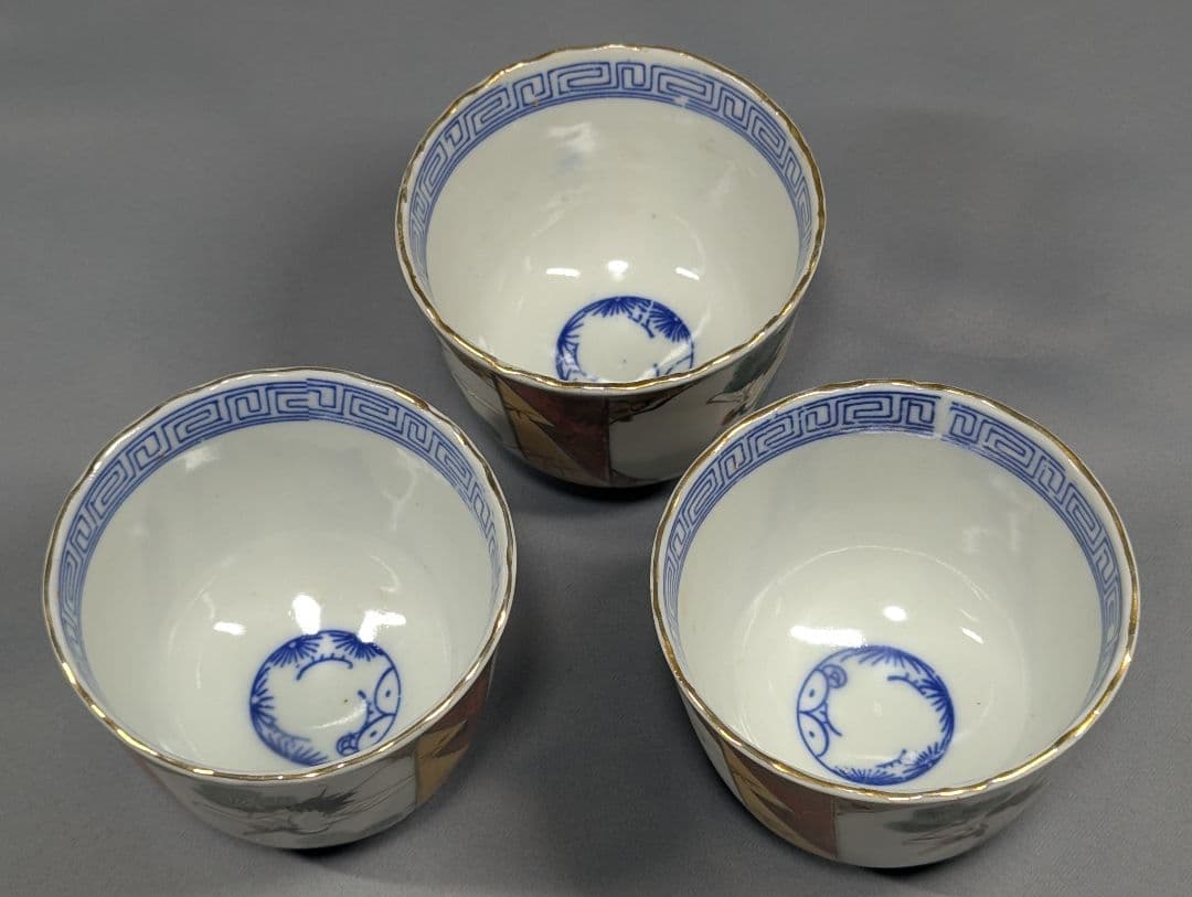 m.mamaさま専用 色絵松鶴図向付蕎麦猪口3客 染付