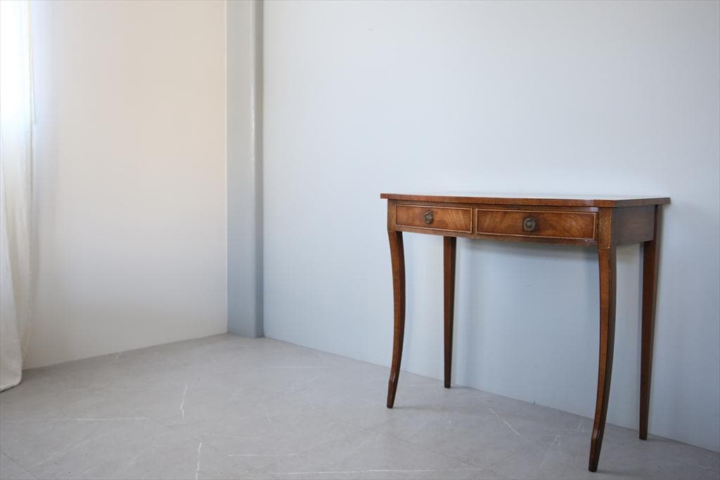 英国アンティーク木製デスク/勉強机/テーブル/飾り棚/オフィス事務(91-41)