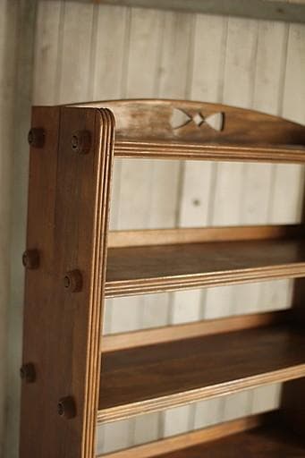 古い木製の収納棚　6段　くさび式本棚　食器棚　オープンラック　古家具　古道具