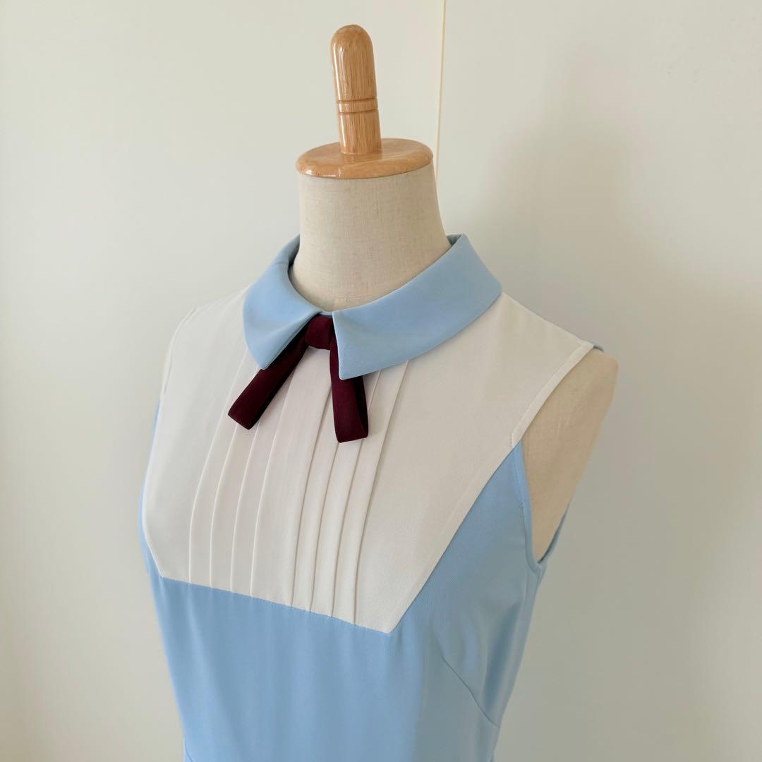 TED BAKER テッドベイカー 襟付き リボン プリーツ ワンピース ブルー