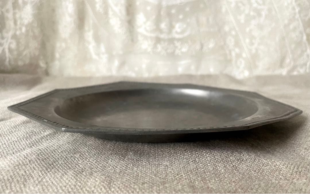 【レア希少】ピューターオクトゴナルプレート エタン フランスアンティーク19世紀