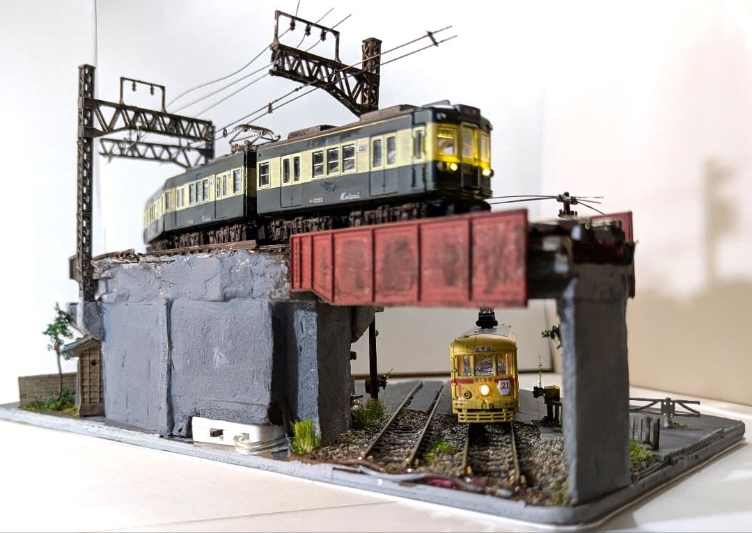 T*y様 Ｎゲージ・ミニジオラマ【昭和の京成町屋ガード下・都電のある情景】車両付