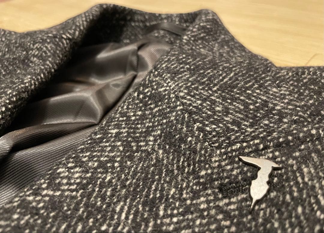 【美品】TRUSSARDI 伊 ヘリンボーン ウールブレンド チェスターコート