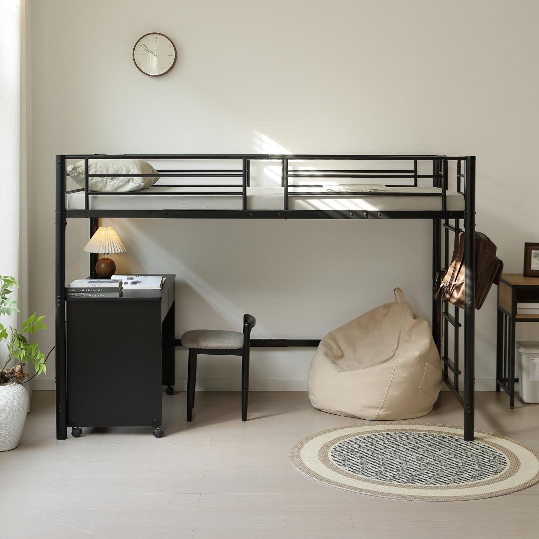超人気！【高さ140cm】ロフトベッド 耐荷重150kg 一人暮らし Black