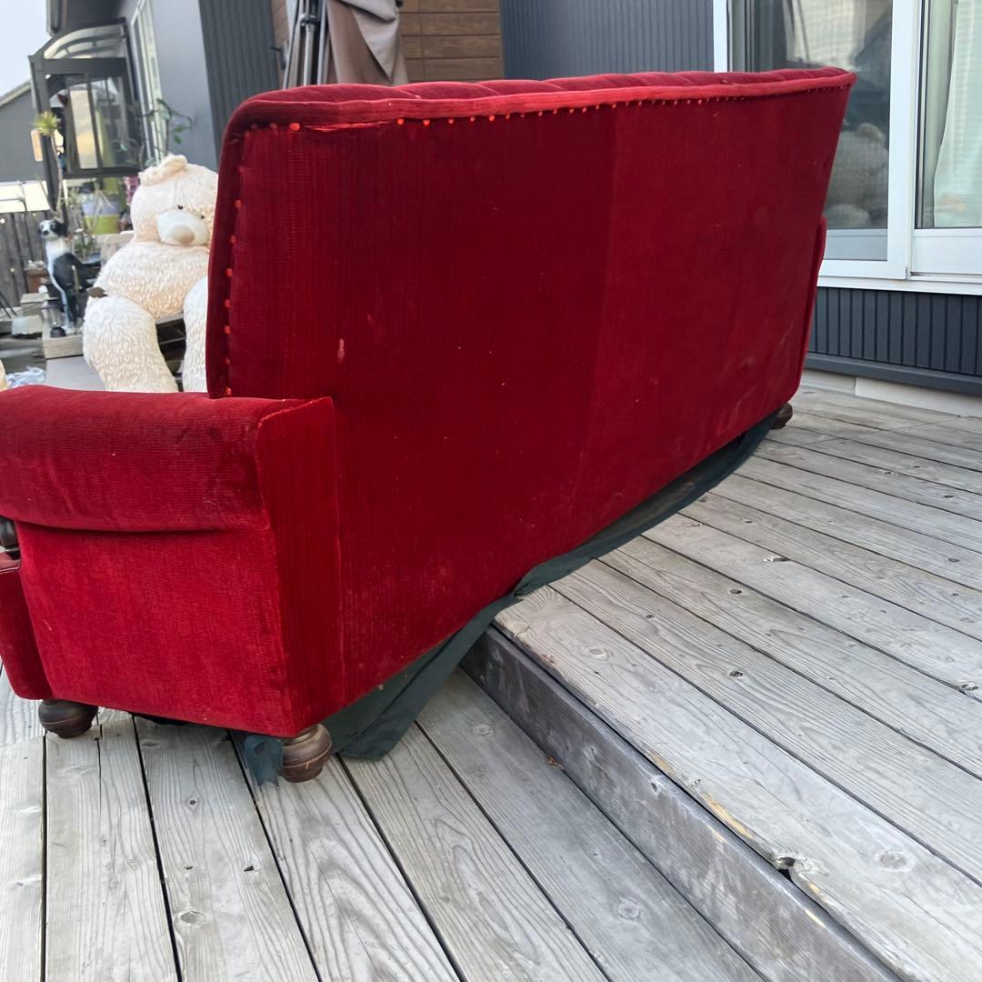 昭和レトロ 古家具 三人掛けベロアソファー アームチェア ヴィンテージ
