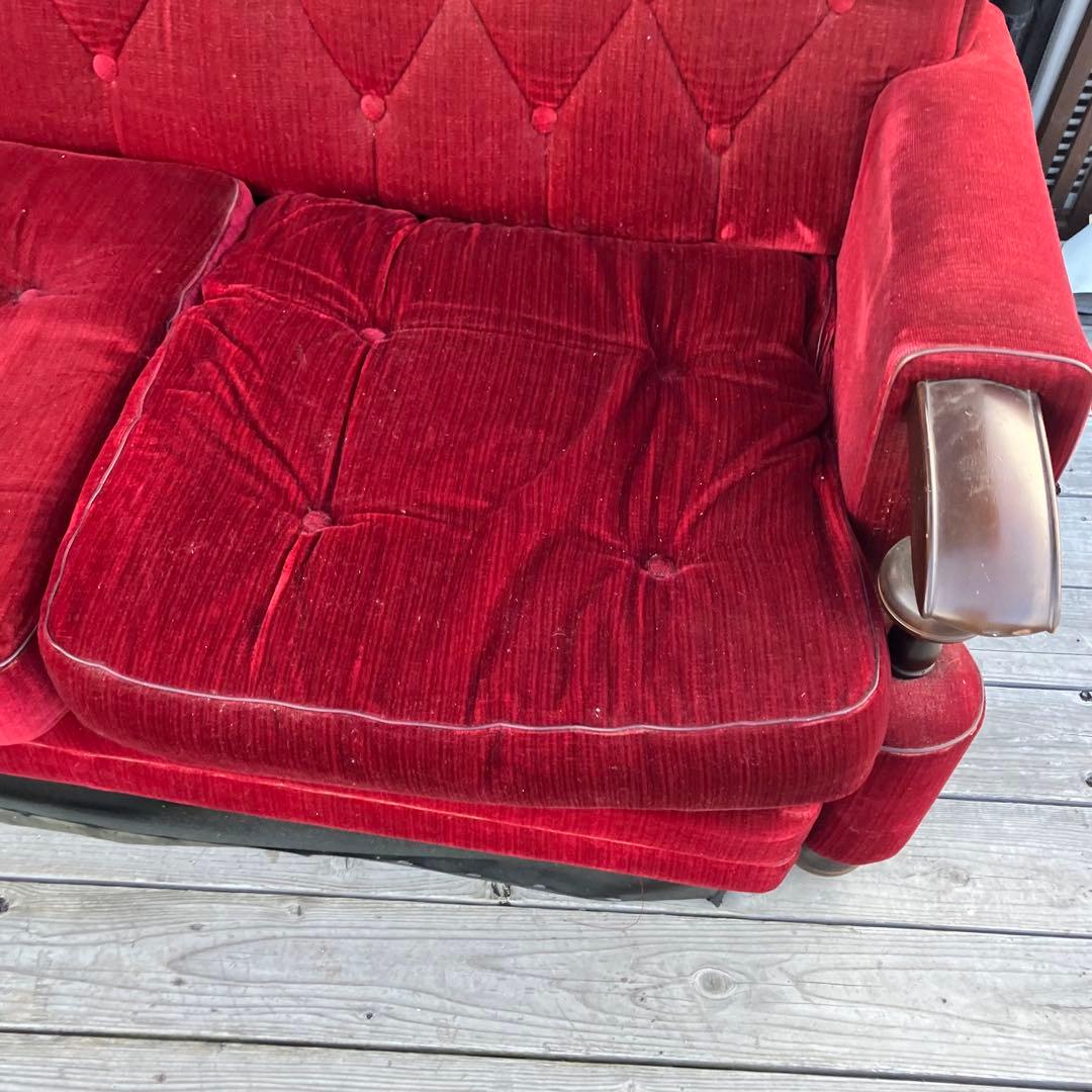 昭和レトロ 古家具 三人掛けベロアソファー アームチェア ヴィンテージ