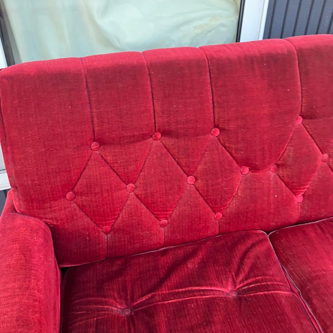 昭和レトロ 古家具 三人掛けベロアソファー アームチェア ヴィンテージ