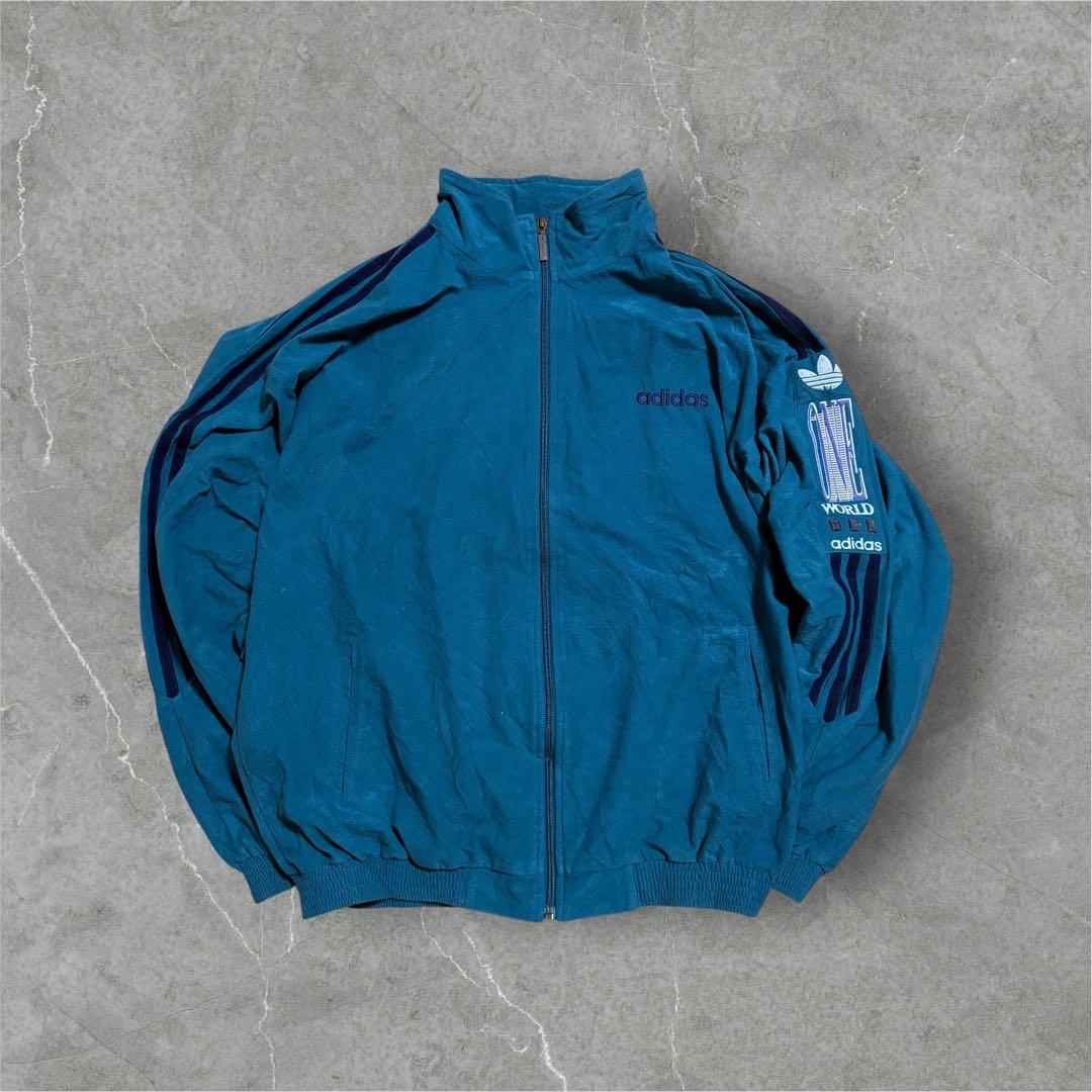 【M31】80-90sスペイン製adidasベロアトラックジャケット緑紺3ライン
