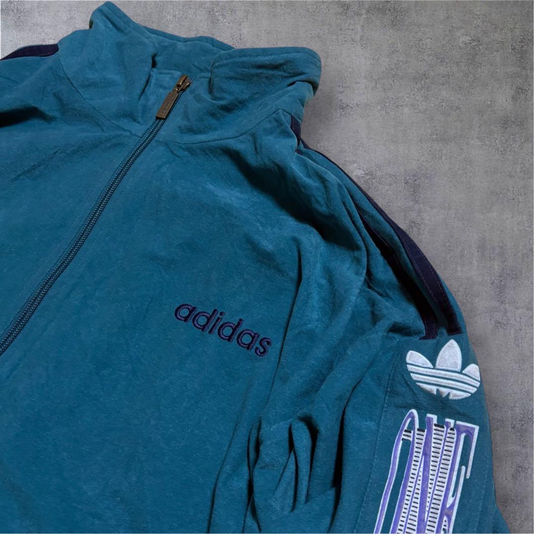 【M31】80-90sスペイン製adidasベロアトラックジャケット緑紺3ライン