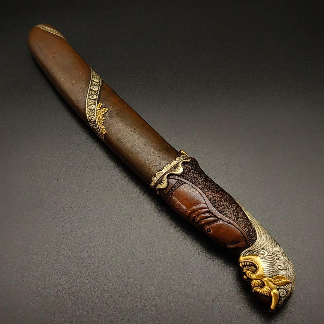 銅製刀装具　短刀拵　柄鞘一式　悪鬼の図　絵金銀　金工品　細工　刀装具　刀剣美術