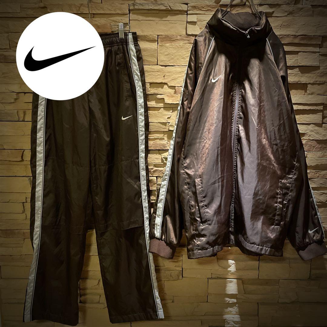 激レアカラー】y2k/NIKEナイキ/セットアップ/ブラウン＋刺繍ロゴ/XL