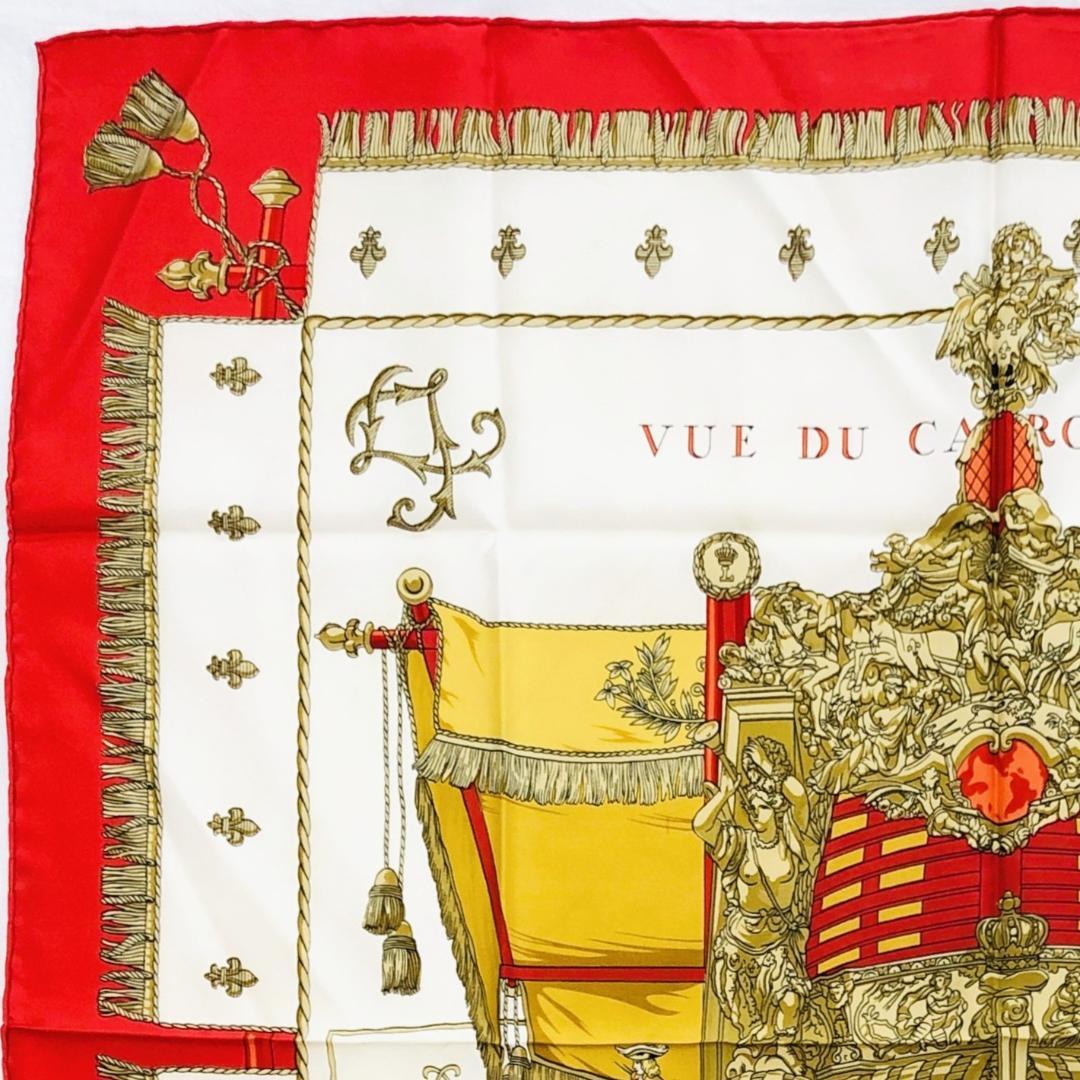 HERMES エルメス カレ90 クイーンの戴冠式 レッド系 スカーフ タグなし