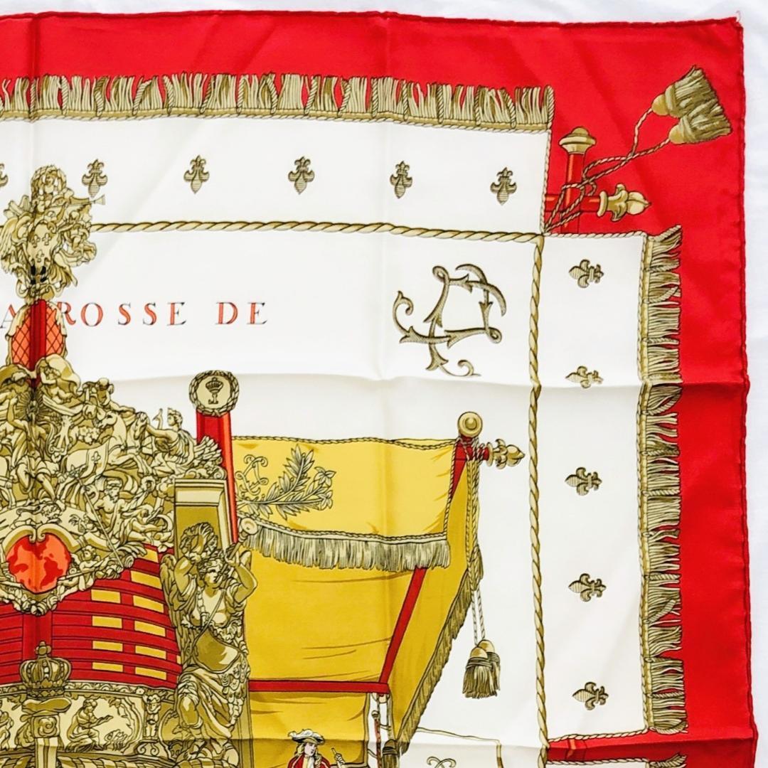 HERMES エルメス カレ90 クイーンの戴冠式 レッド系 スカーフ タグなし