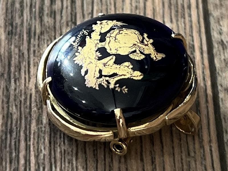 フランス製 リモージュ 七宝焼 K18 枠 ペンダント 兼 ブローチ 9.8g