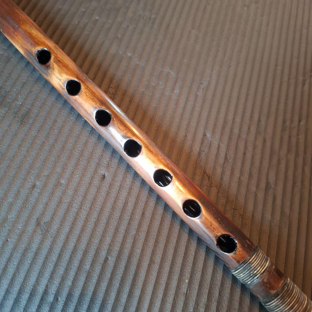 篠笛　古典調　7穴　五本調子　天地籐巻き　煤竹風仕上げ