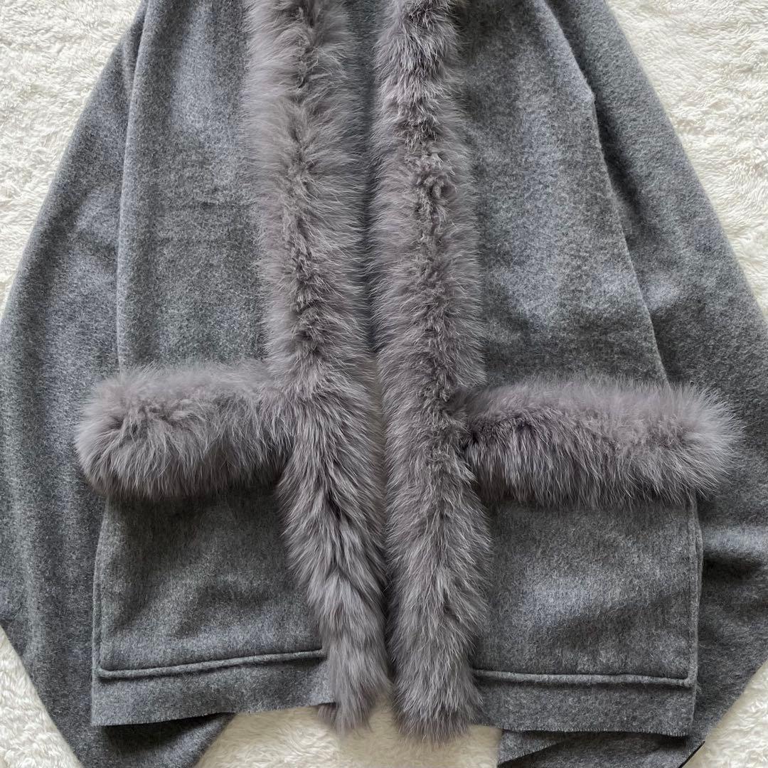 訳あり極美品ダイアグラム カシミヤ100% フォックスファー フード ポンチョ