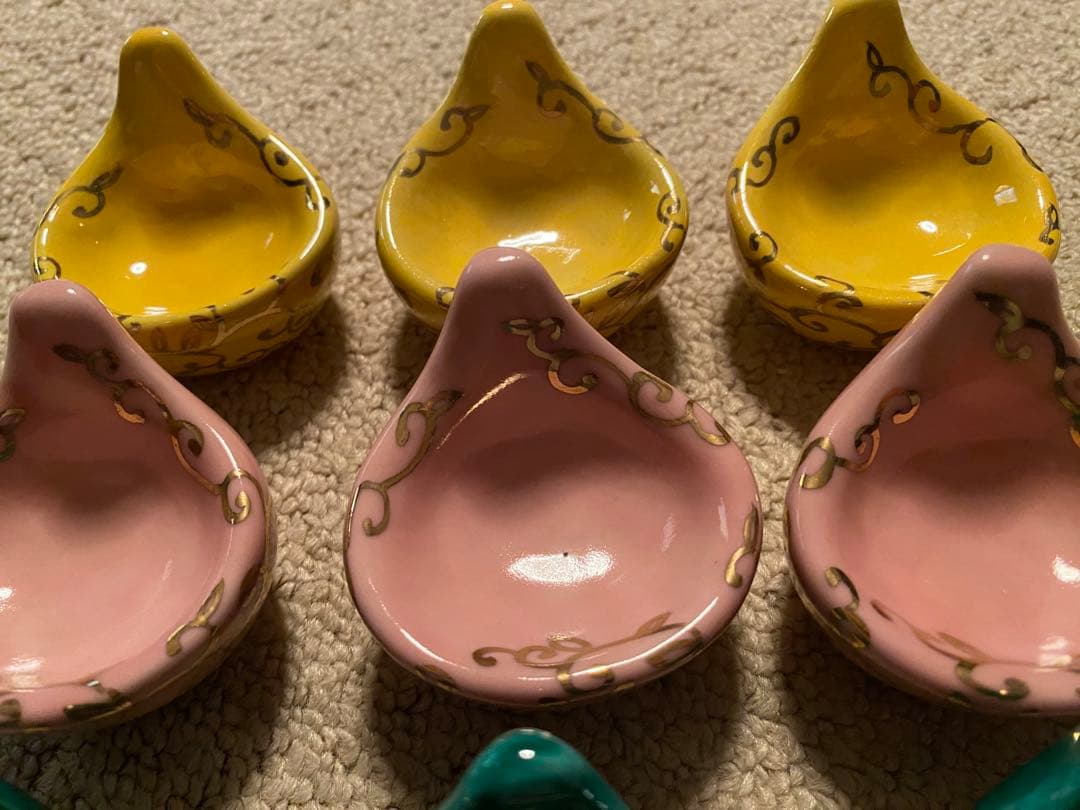 珍味入れ 京焼 ちぎりもち金唐草柄 (中)3色6セット 新品、未使用