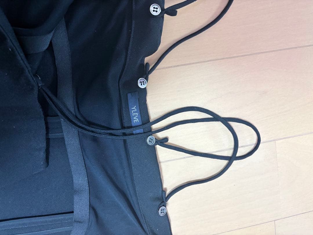 YLEVE ブラックロングワンピース ストラップ付き