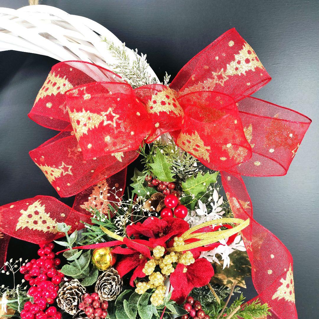 商品名【聖蘭】華やか！❤ポインセチアのクリスマスリース 冬リース 玄関リース