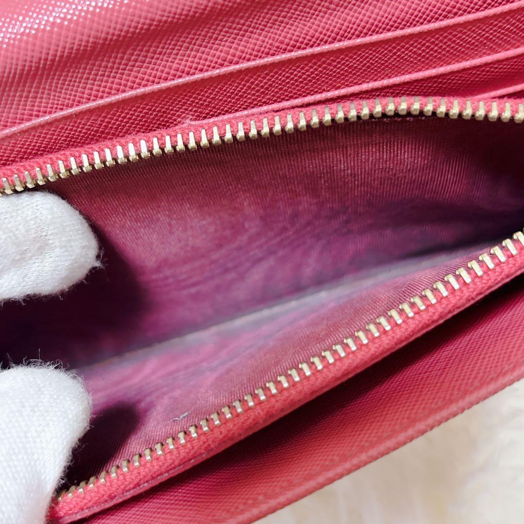 PRADA サフィアーノレザー 長財布 メタルロゴ ピンク パスケース付