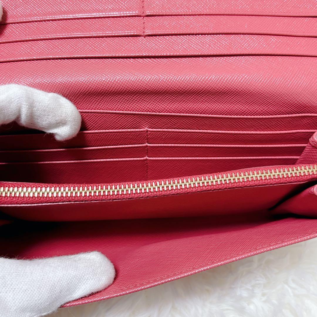 PRADA サフィアーノレザー 長財布 メタルロゴ ピンク パスケース付