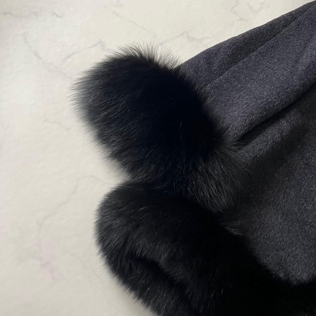 Rene ポンチョ ベビーラマ フォックスファー ポンチョ ケープコート グレー