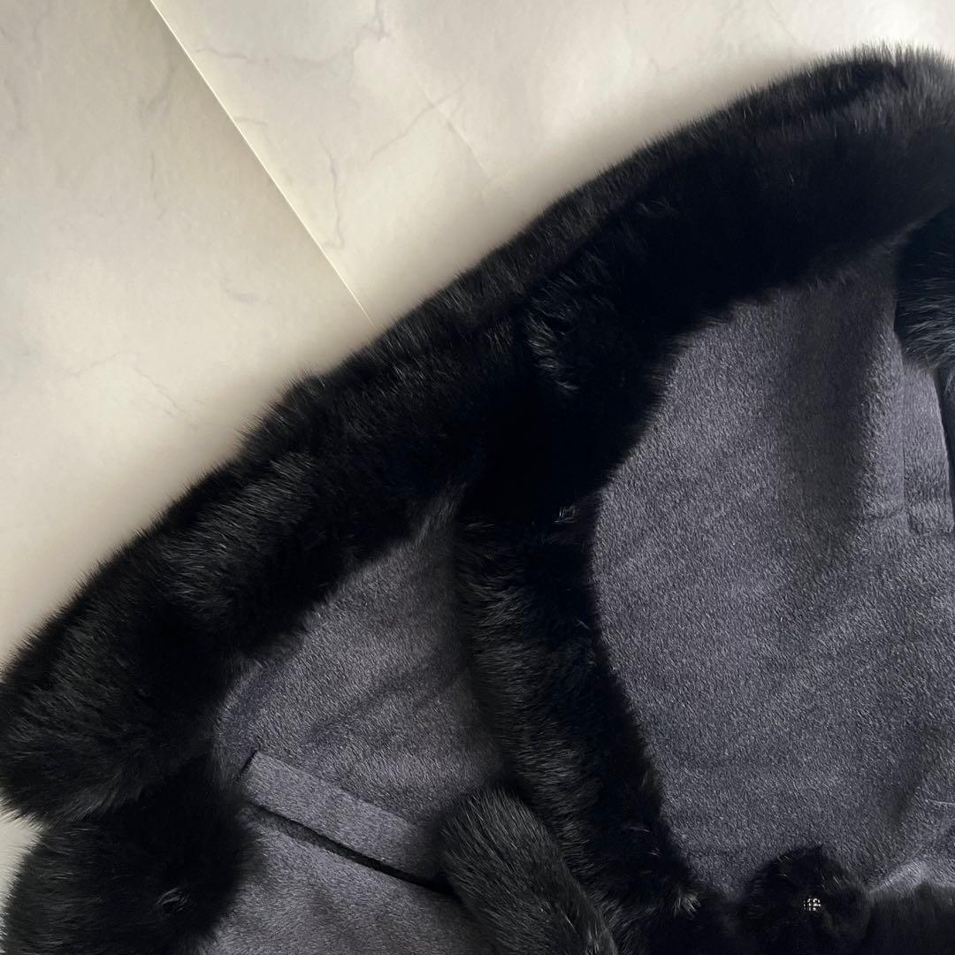 Rene ポンチョ ベビーラマ フォックスファー ポンチョ ケープコート グレー