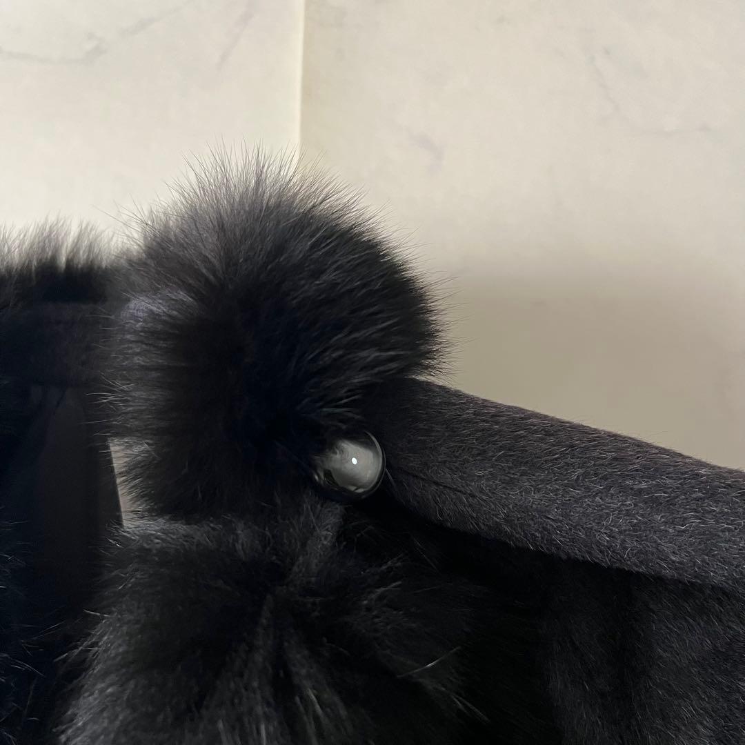 Rene ポンチョ ベビーラマ フォックスファー ポンチョ ケープコート グレー