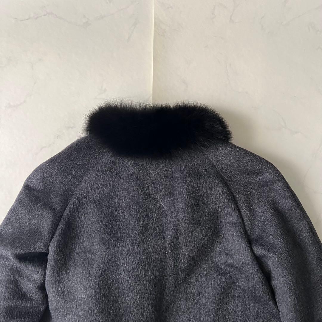 Rene ポンチョ ベビーラマ フォックスファー ポンチョ ケープコート グレー