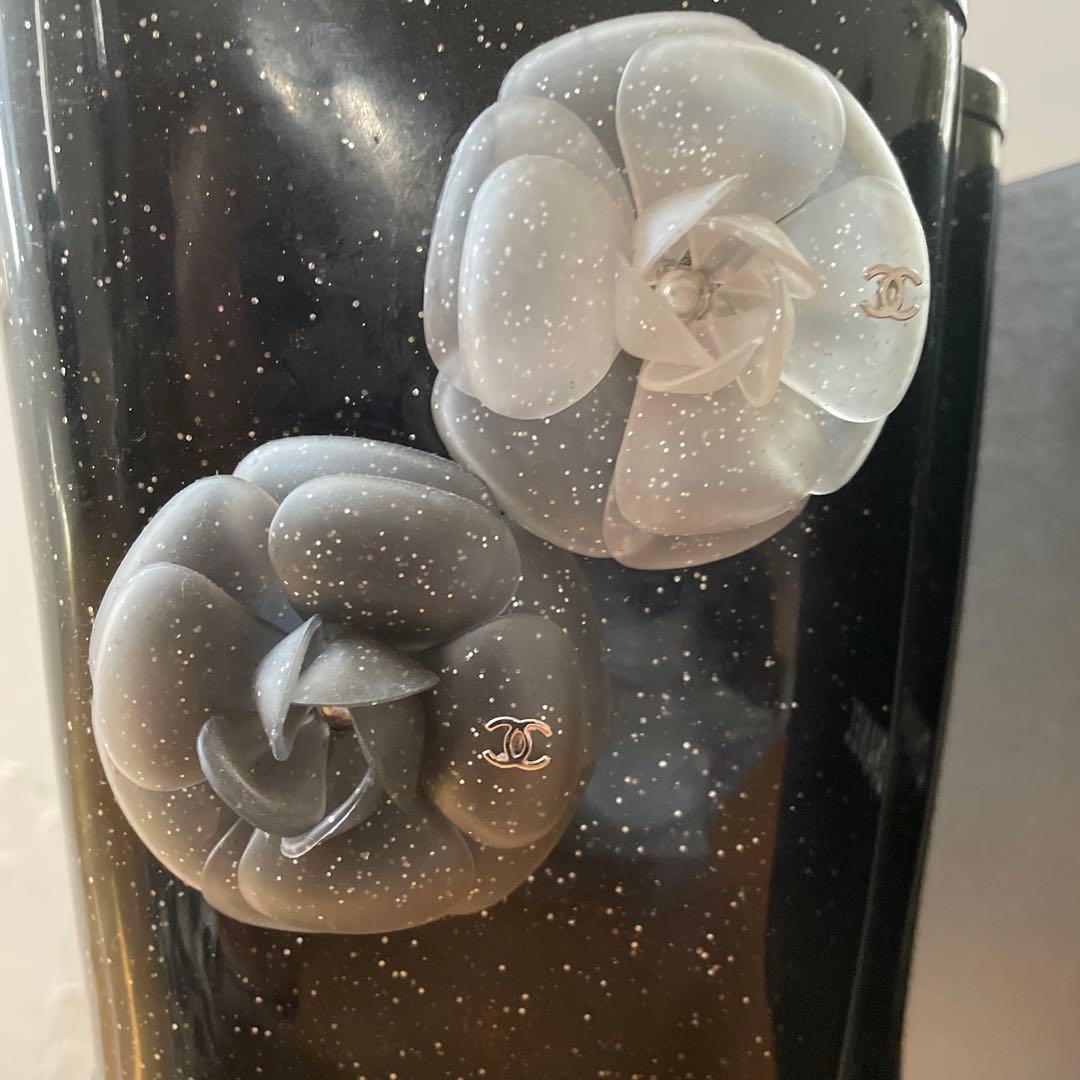 CHANEL レインブーツ　希少シルバーラメ入りカメリア37 極美品