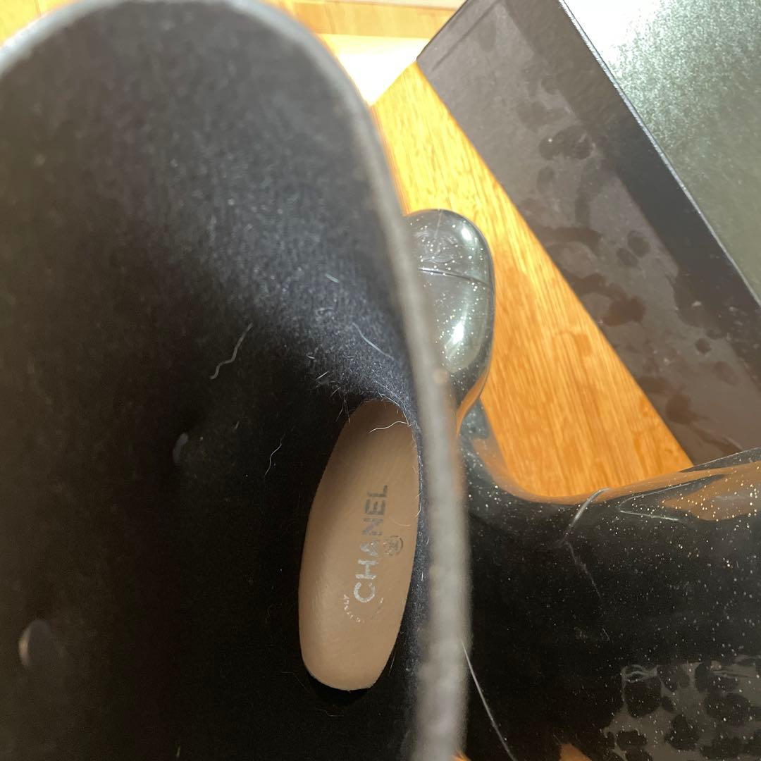 CHANEL レインブーツ　希少シルバーラメ入りカメリア37 極美品