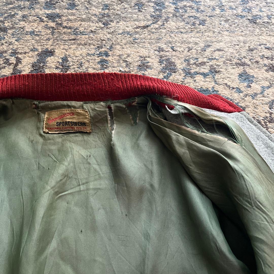 50s 60s スタジャン ジップ ウール レザー ヴィンテージ サテン