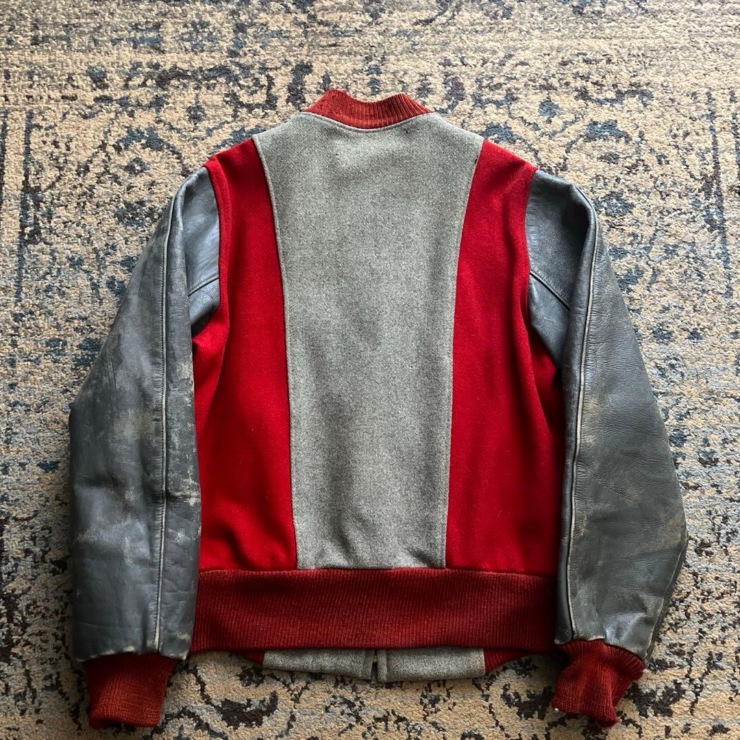 50s 60s スタジャン ジップ ウール レザー ヴィンテージ サテン