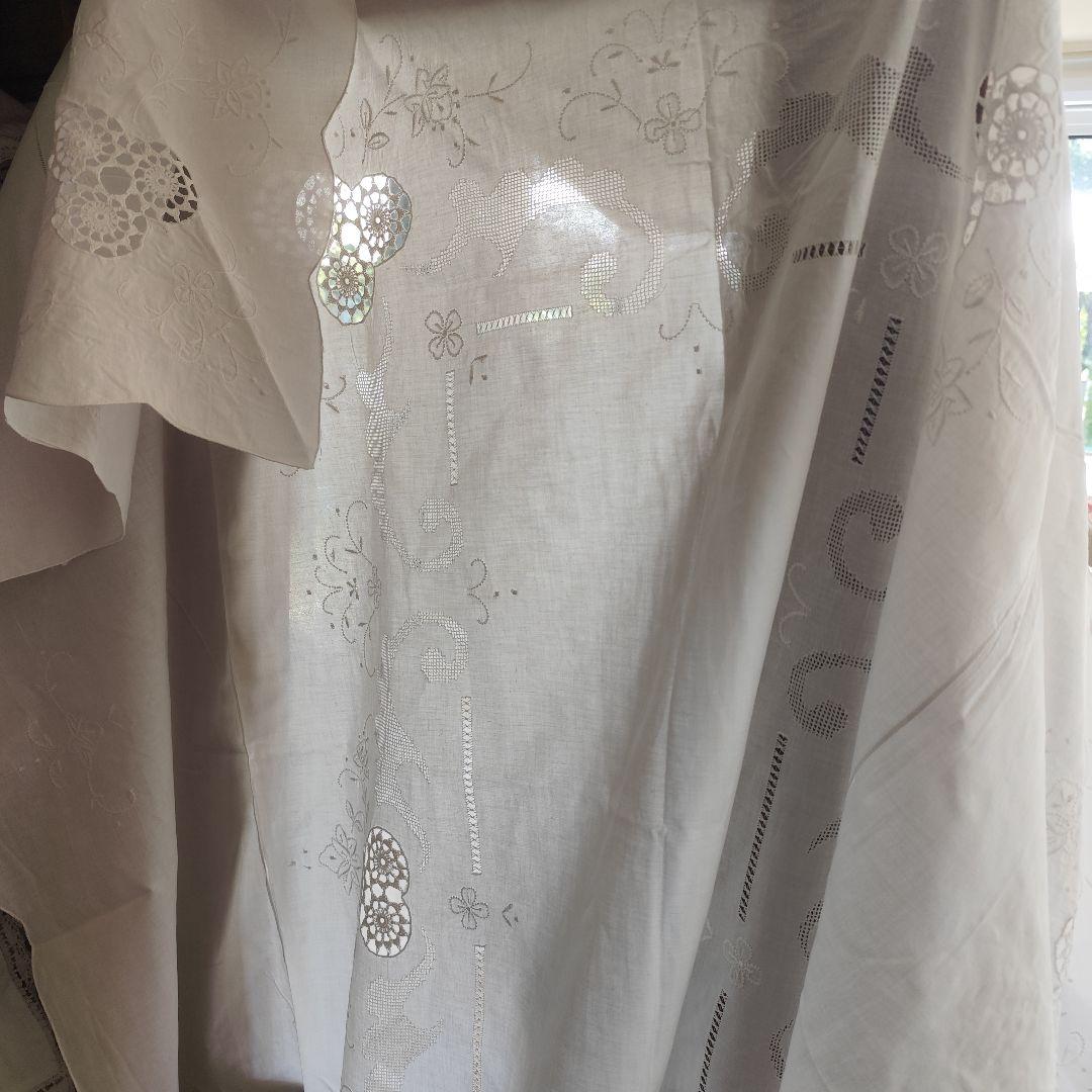 白糸手刺しゅう　ドロンワークはしご　イギリスヴィンテージ　大判　テーブルクロス