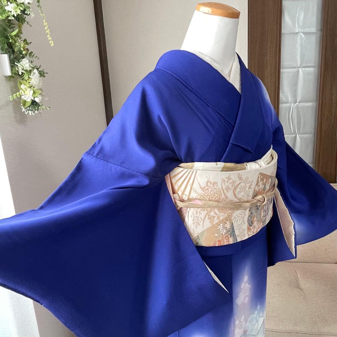 ブルー 友禅 4点 フルセット 訪問着 入学式 卒業式 入園式 春 秋 冬