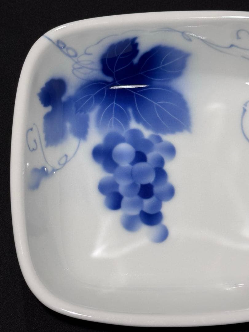 深川製磁 ブルーワイナリー 角大皿（一房 二房） ペア 小付 葡萄