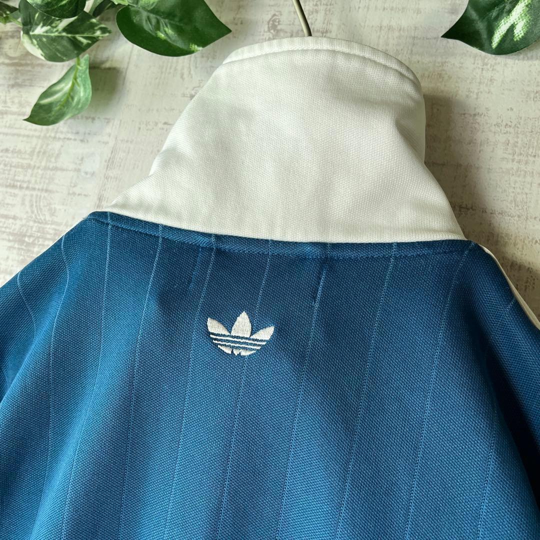 アディダス トラックジャケット ジャージ ハイネック バイカラー 青 刺繍 M