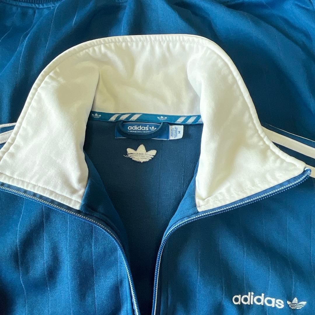 アディダス トラックジャケット ジャージ ハイネック バイカラー 青 刺繍 M
