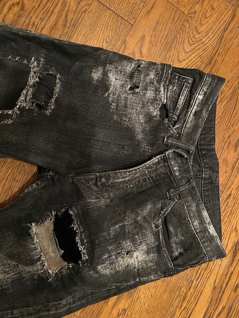 LGBダメージ加工 スリムフィット ブラックデニム