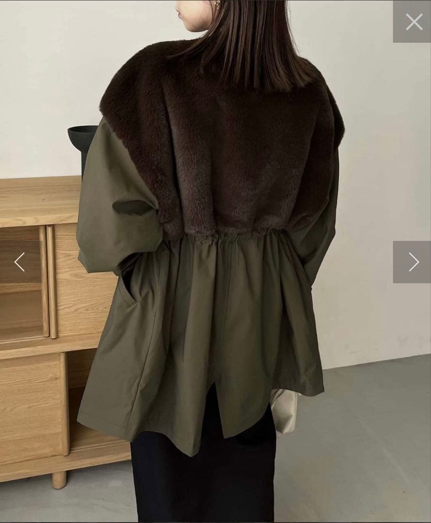 オリーブ色ファー付きモッズコート