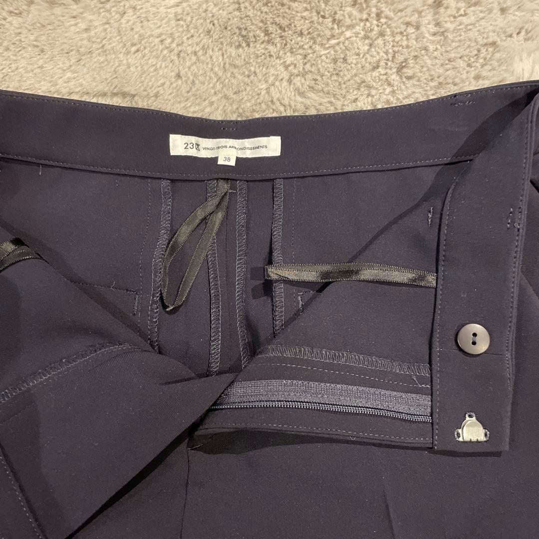 23区 トリアセテートダブルジョーゼットセットアップネイビー38 美品