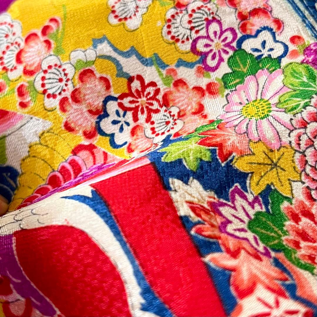 正絹 アンティーク着物 七五三 ◇赤紫色 糸巻き 薬玉 古典柄