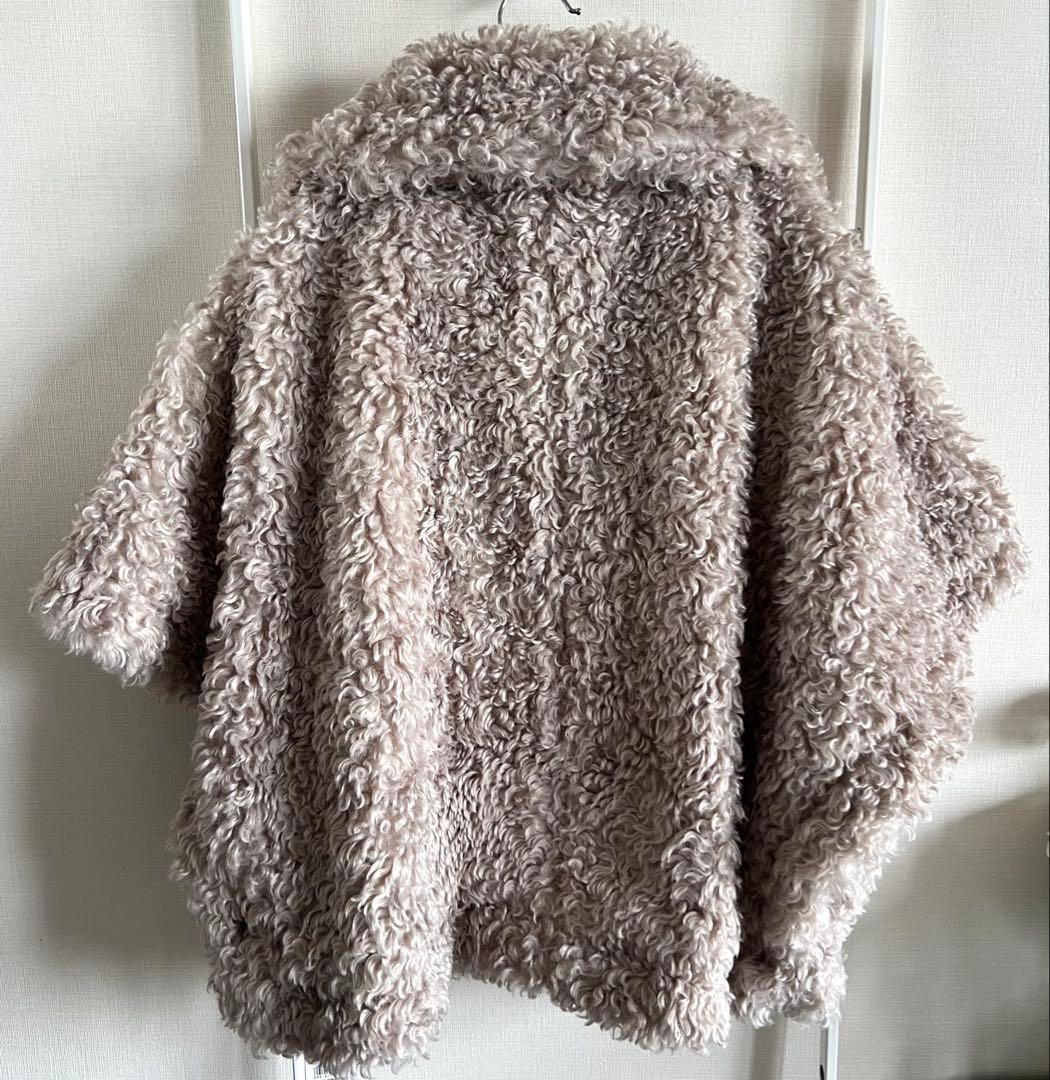 新品FENNELフェンネル ボアポンチョベスト グレージュ M YAMADAYA