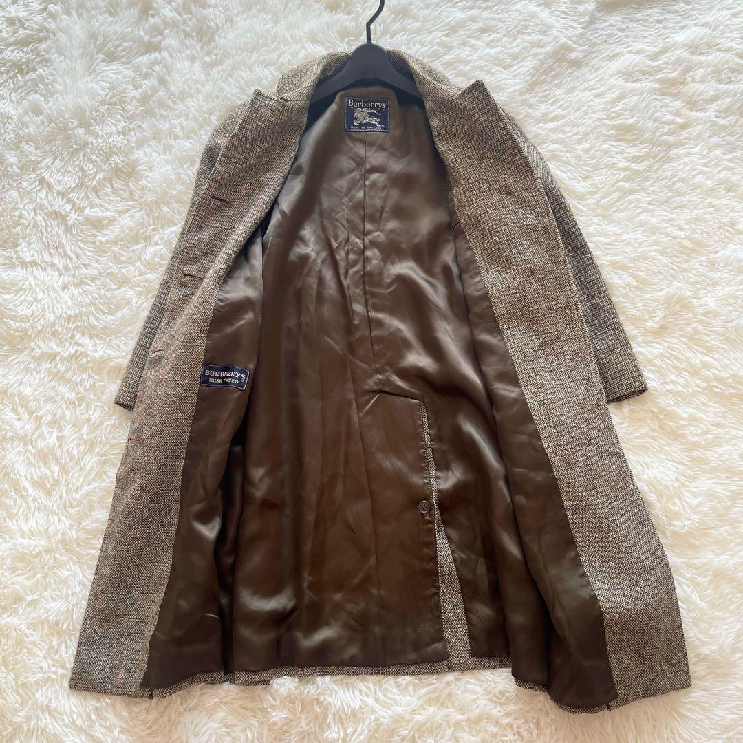 極美品　バーバリー　アイリッシュツイード　ステンカラーコート　ベルト　イギリス製
