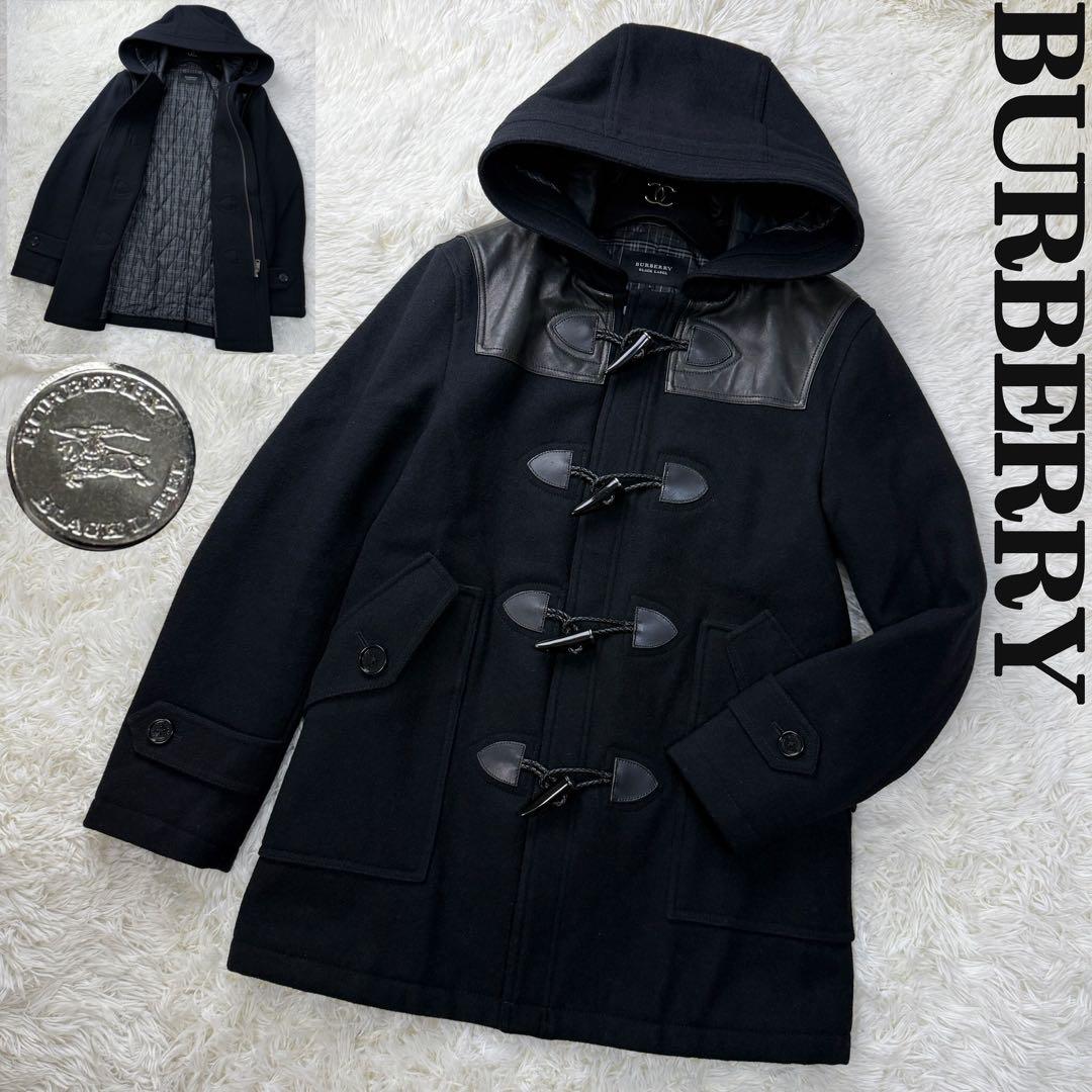 美品♡L♡バーバリー ノバチェック ホースロゴ 切り替えレザー ダッフルコート