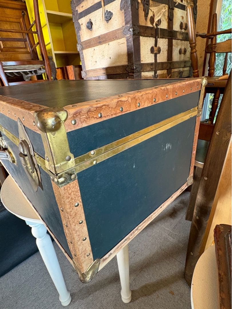 1950-60s アメリカ製 大型スチーマートランク 実使用タグ付 鍵付き