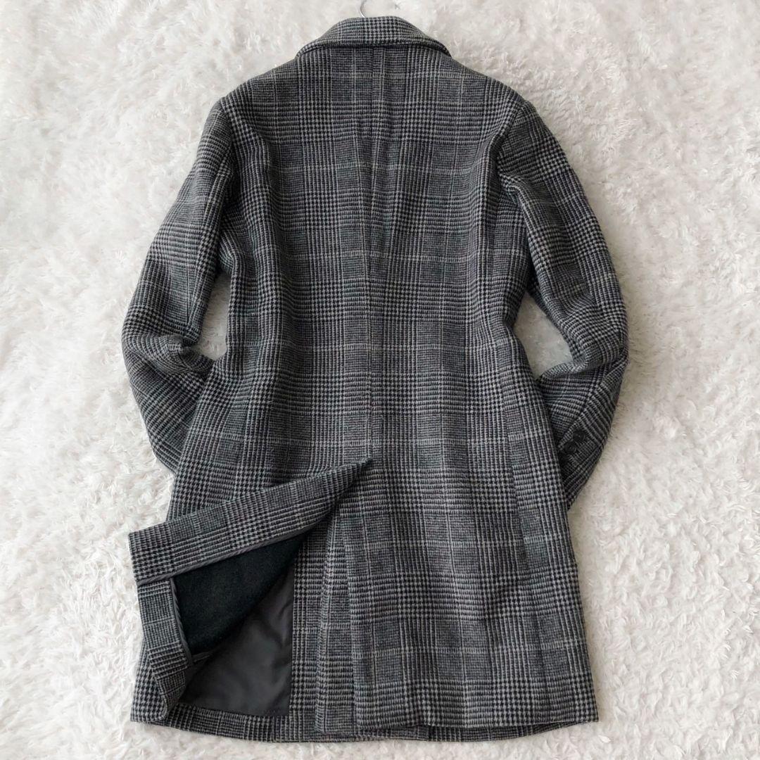 美品 エディフィス チェスターコート ロング グレンチェック カシミヤ グレー