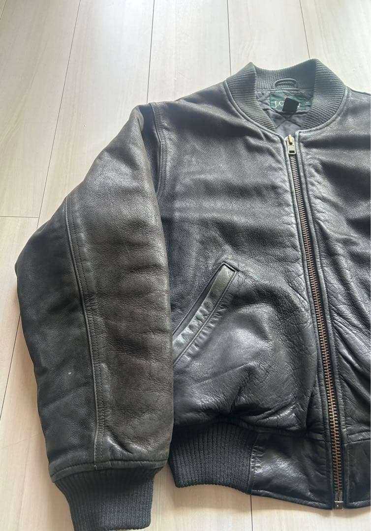 90s J.CREW MA-1 Type レザージャケット 巨人タグ 雰囲気◎ - メルカリ