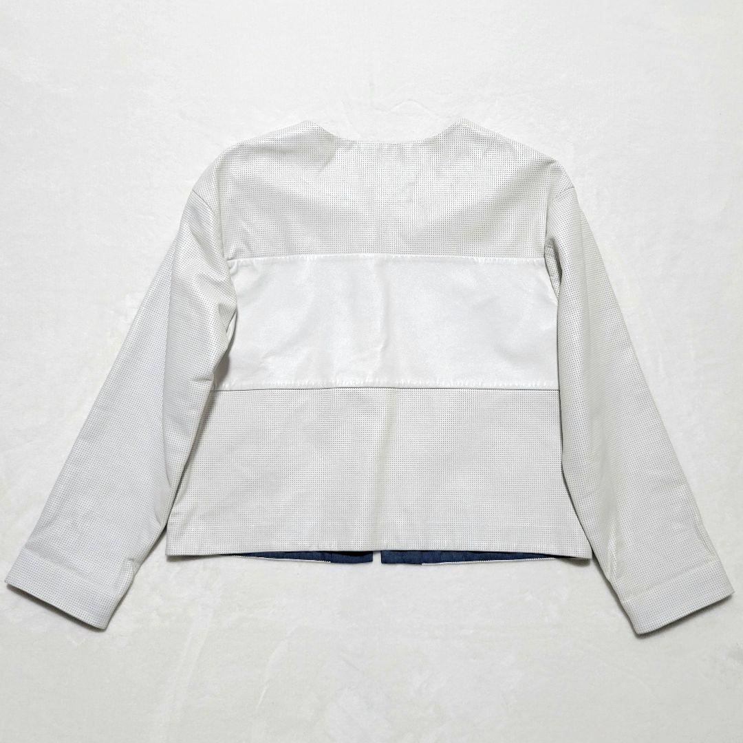 【美品】ADORE　パンチング レザージャケット ノーカラー 羊革 38 白